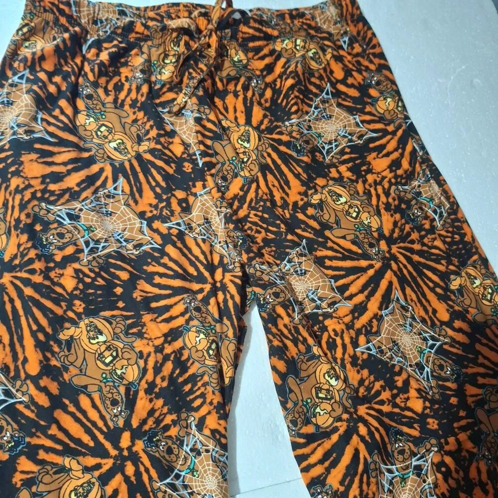 Spirit Scooby Doo XL Mens Tie Dye Print Web Pumpkins Orange Black Lounge Pants - Picture 6 of 8